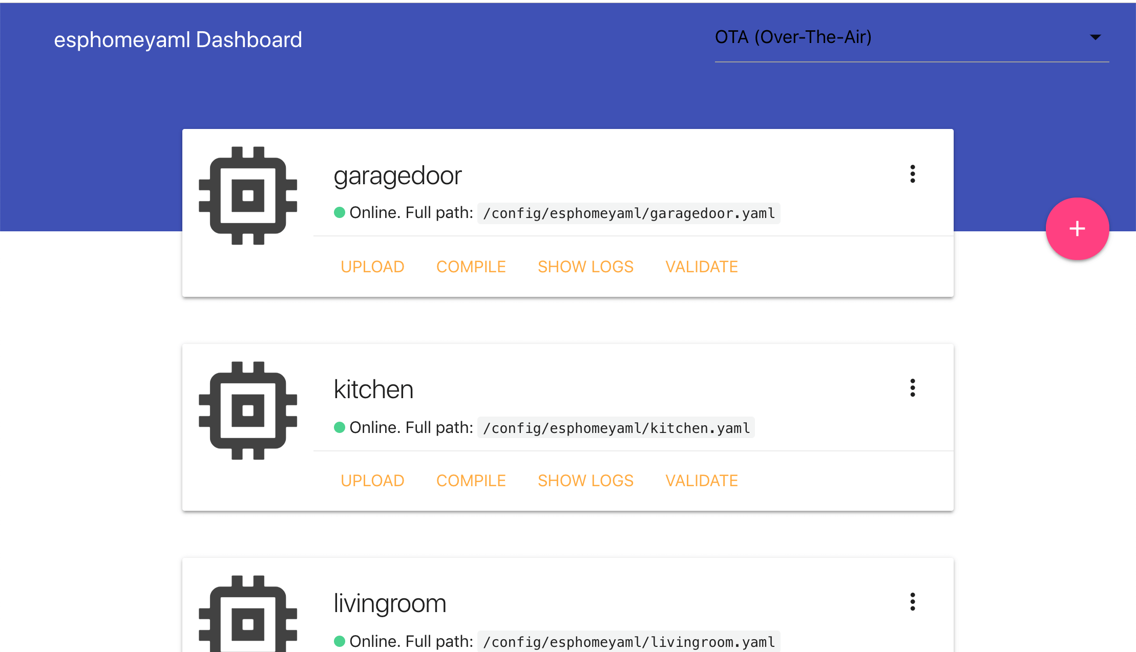 esphomeyaml dashboard screenshot